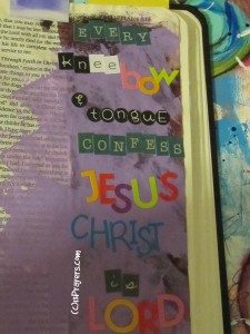 Bible art journaling page with Philippians 2:10
